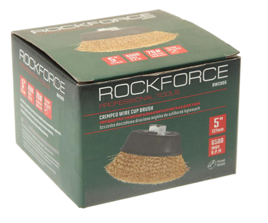 BWC005 ROCKFORCE Кордщетка чашеобразная латунная для УШМ 125мм