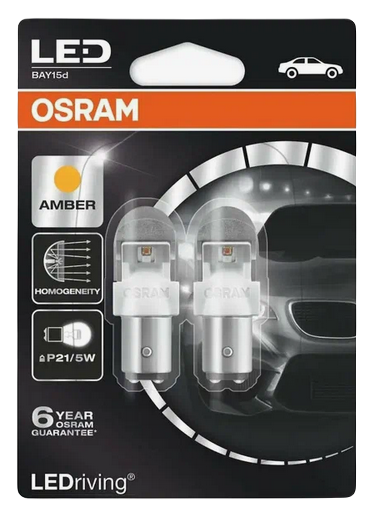 Автолампа 12V P21/5W (BAY15d) LED PREMIUM AMBER (блистер, 2шт) OSRAM (O-1557YE-2бл