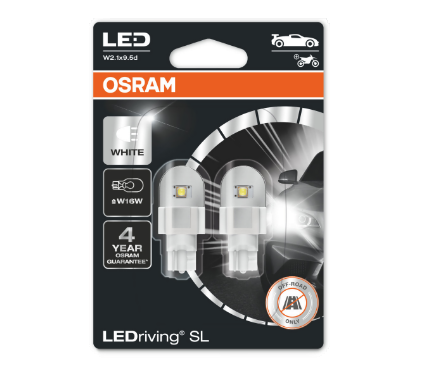 Автолампа 12V W16W (W2.1*9.5d) LED (блистер, 2шт) 6000К OSRAM (O-921DWP-2бл)