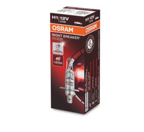 Автолампа 12V Н1 (55) Р14.5s+100% NIGHT BREAKER SILVER (блистер) OSRAM (О-64150NBSбл